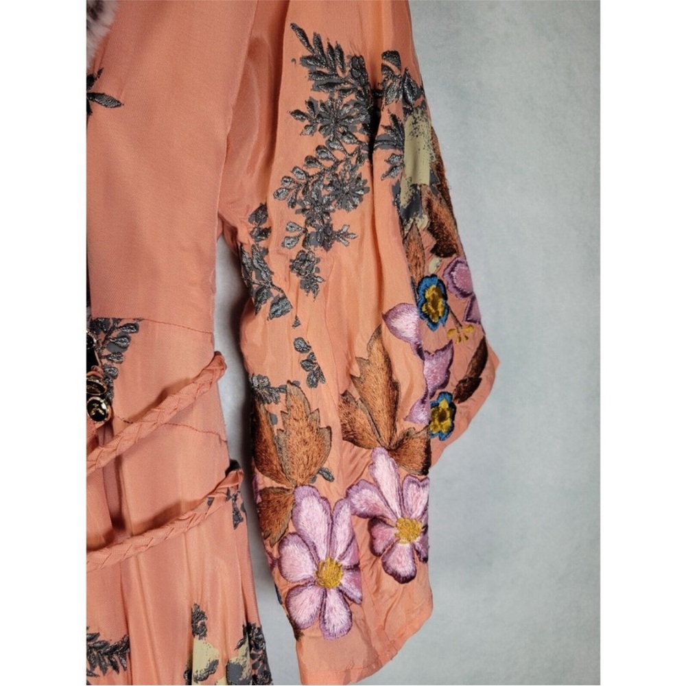 Free People Peach and Purple Midi Dress with Faux Fur Collar - Picture 3 of 9